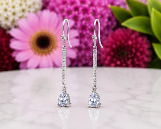 Pear Cut Dangle Drop 1 CT Moissanite Earrings : 925 Sterling Silver