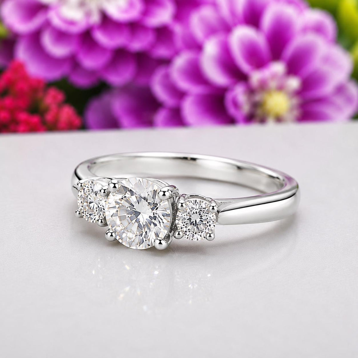 Three Stone 1.5 CTW Moissanite Diamond Engagement Ring : 925 Sterling Silver