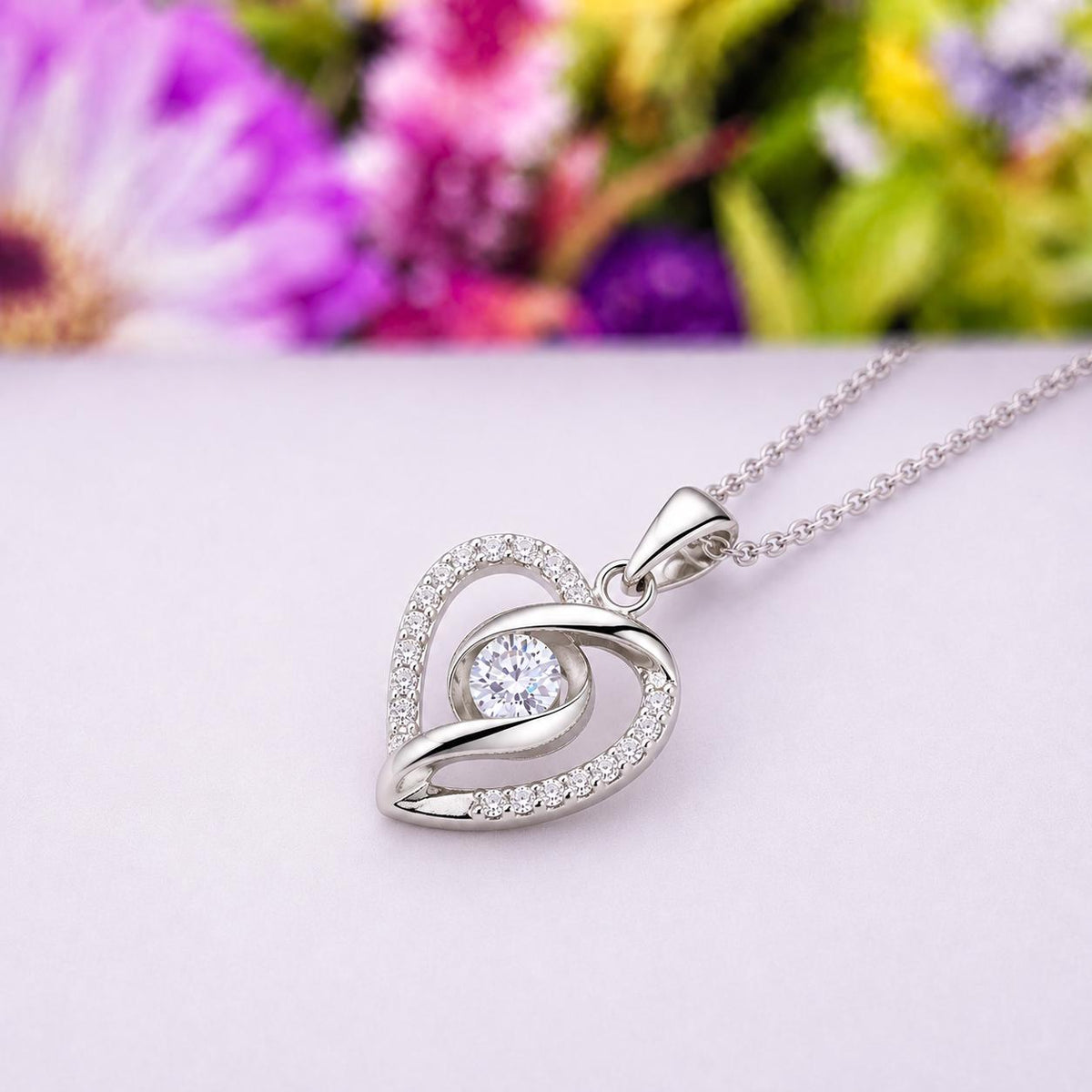 Silver Heart Moissanite Diamond Necklace : 925 Sterling Silver
