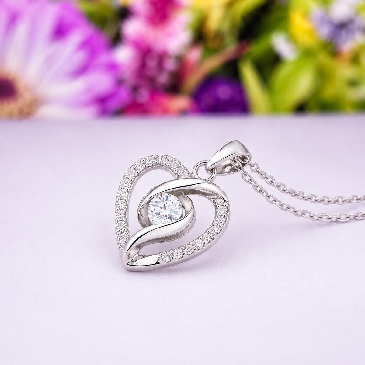 Silver Heart Moissanite Diamond Necklace : 925 Sterling Silver