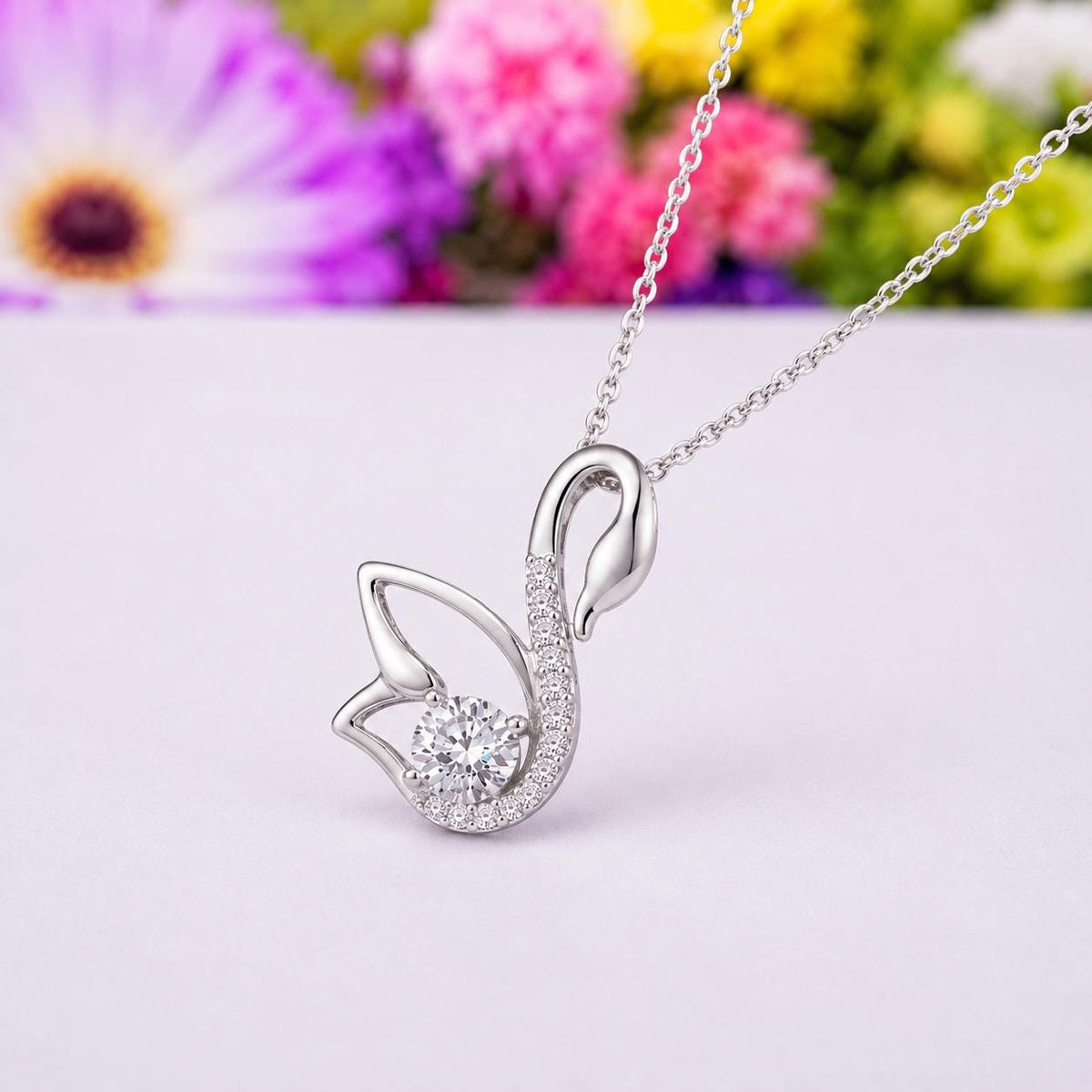 Swan Love Necklace Moissanite Diamond : 925 Sterling Silver