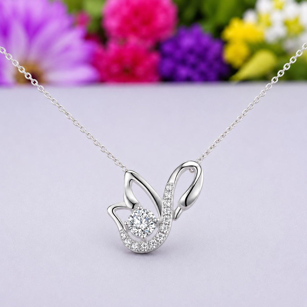Swan Love Necklace Moissanite Diamond : 925 Sterling Silver