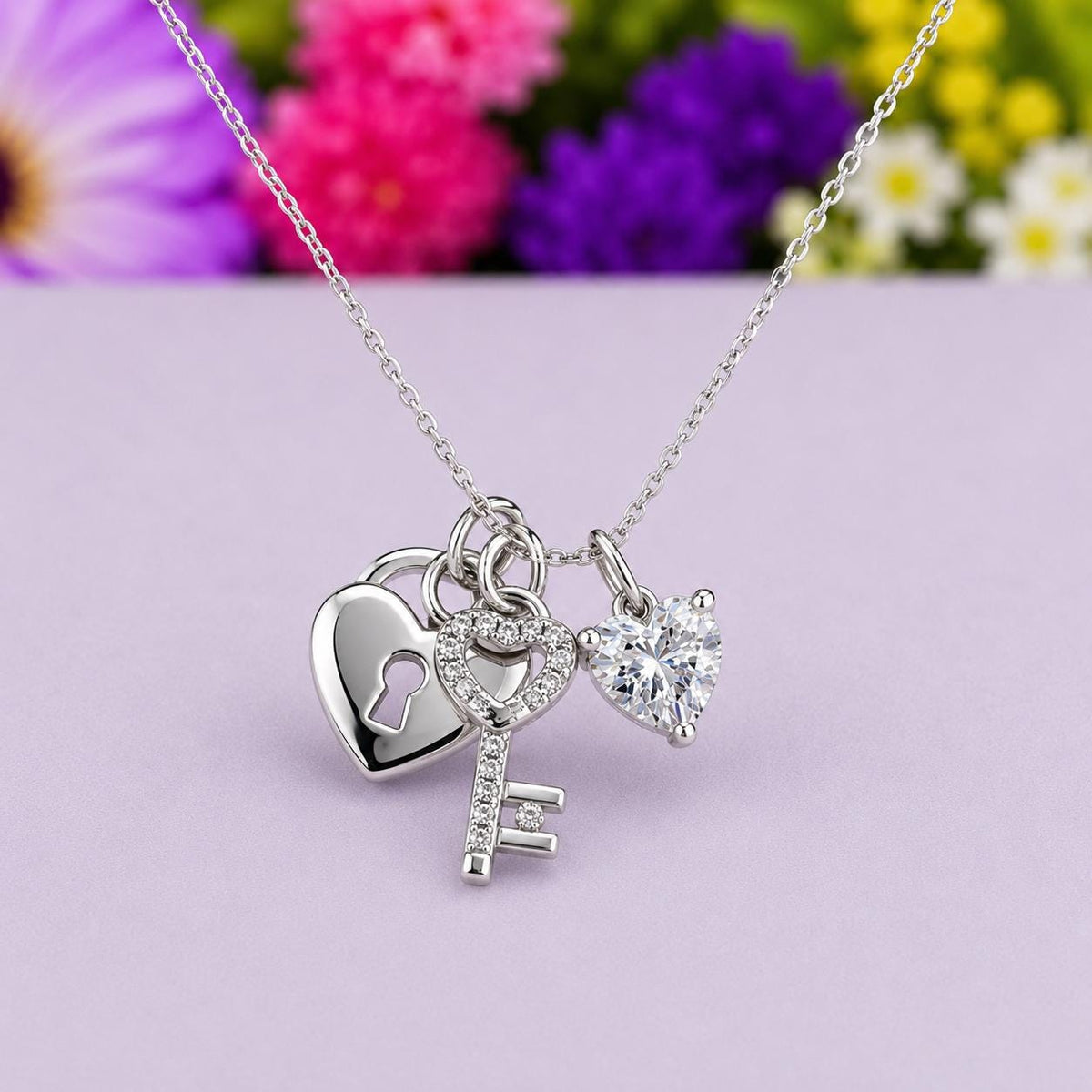 Key Lockhart Love Charm Necklace Moissanite Diamond : 925 Sterling Silver Pendant