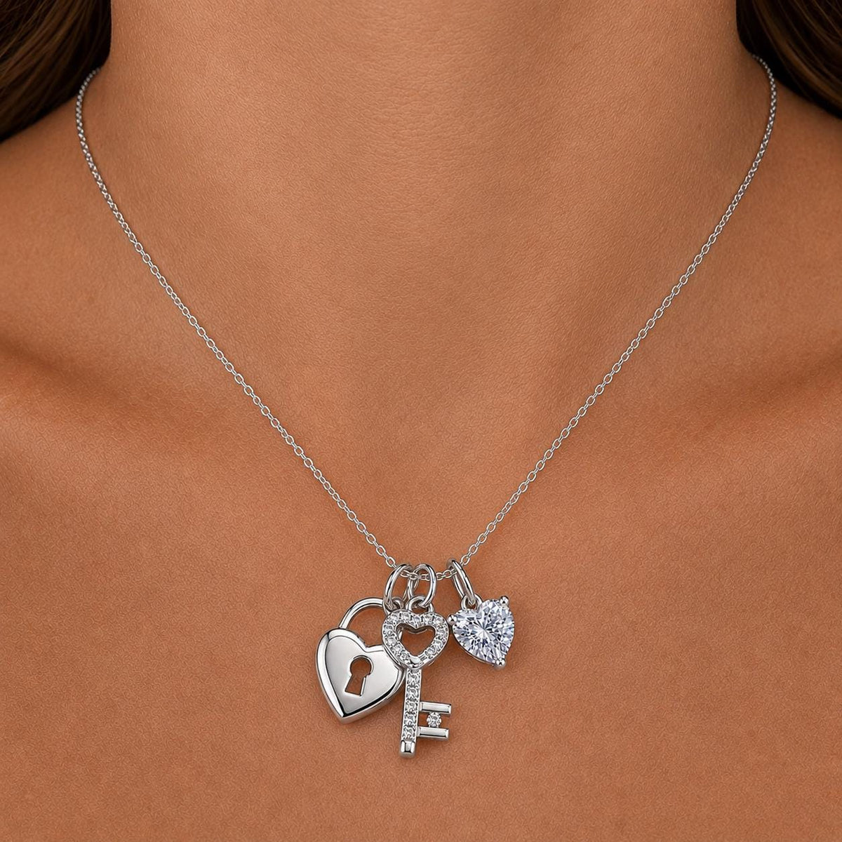 Key Lockhart Love Charm Necklace Moissanite Diamond : 925 Sterling Silver Pendant