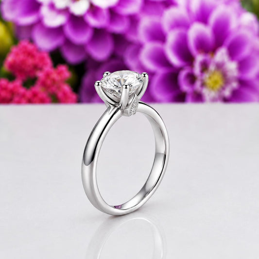 Round 1 Carat Moissanite Diamond Wedding Ring : 925 Sterling Silver