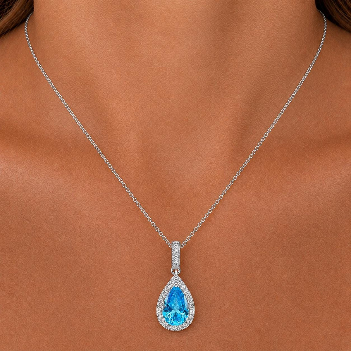 Tear Drop 3 Ct Blue Sapphire Necklace : 925 Sterling Silver