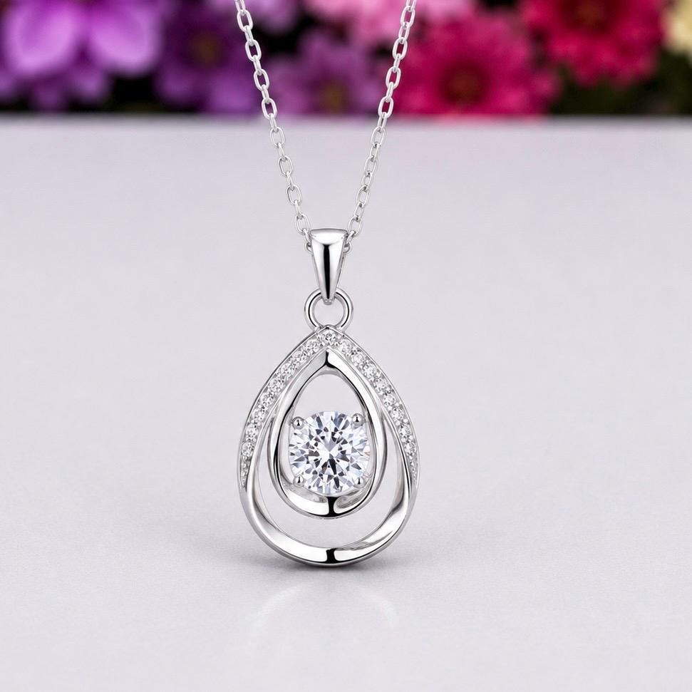 Round Cut Bridesmaid Necklace 1 Ct Moissanite : 925 Sterling Silver