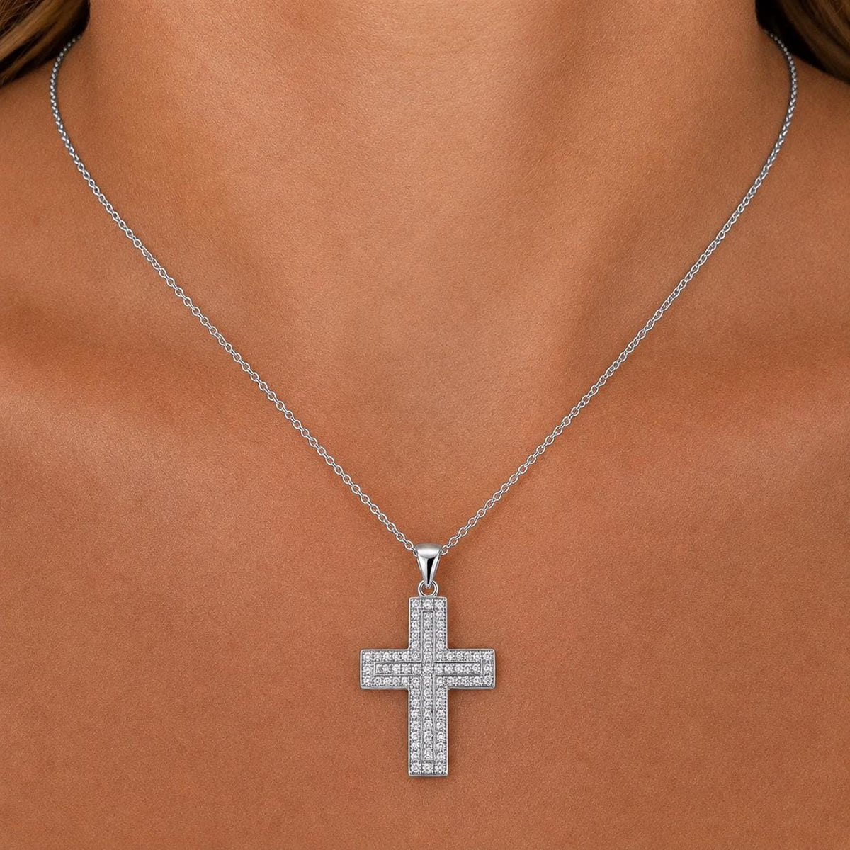 Moissanite Micro-set Cross Pendant Necklace : 925 Sterling Silver