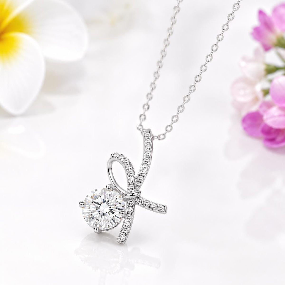 Ribbon Moissanite Diamond Pendant 1 Carat Necklace : 925 Sterling Silver