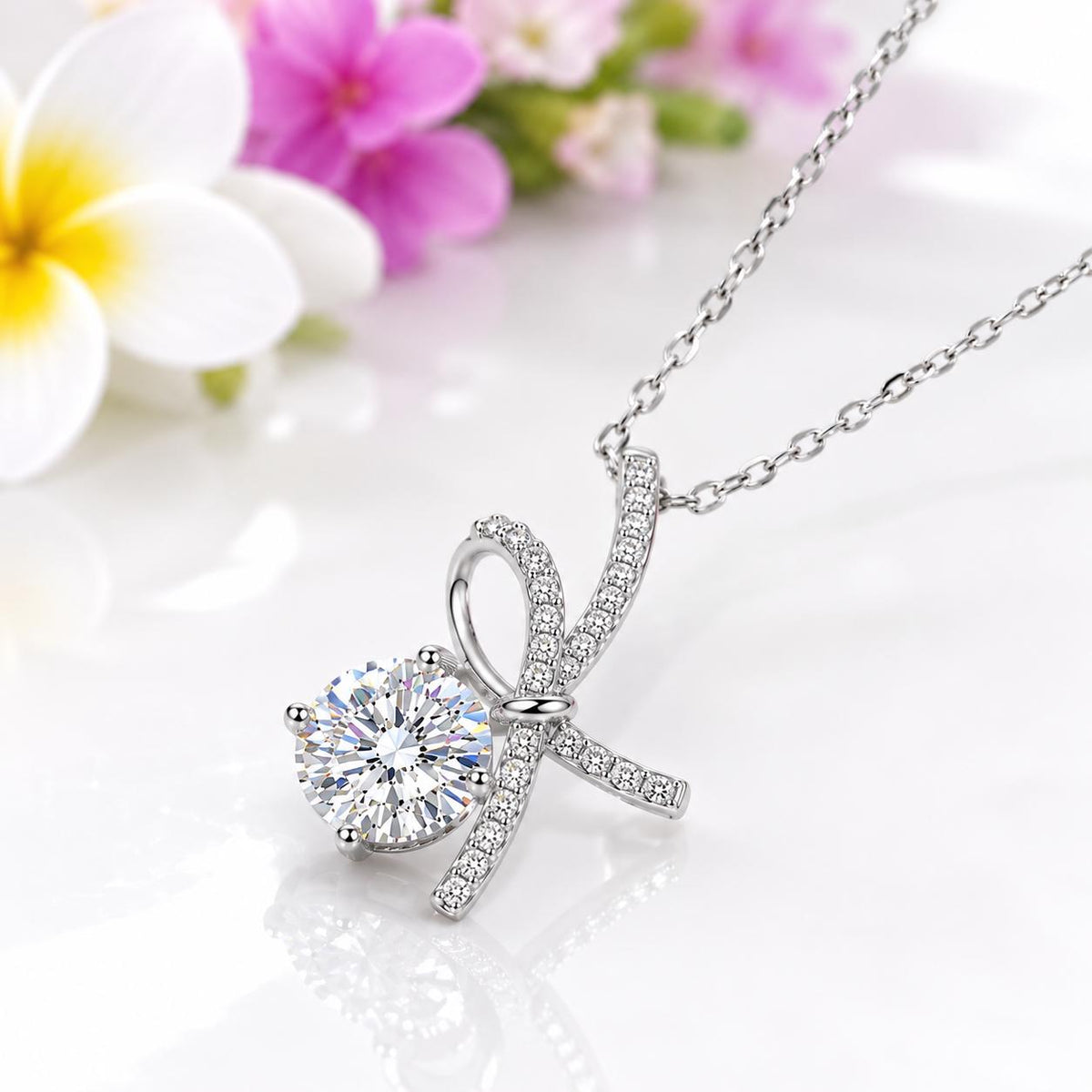 Ribbon Moissanite Diamond Pendant 1 Carat Necklace : 925 Sterling Silver
