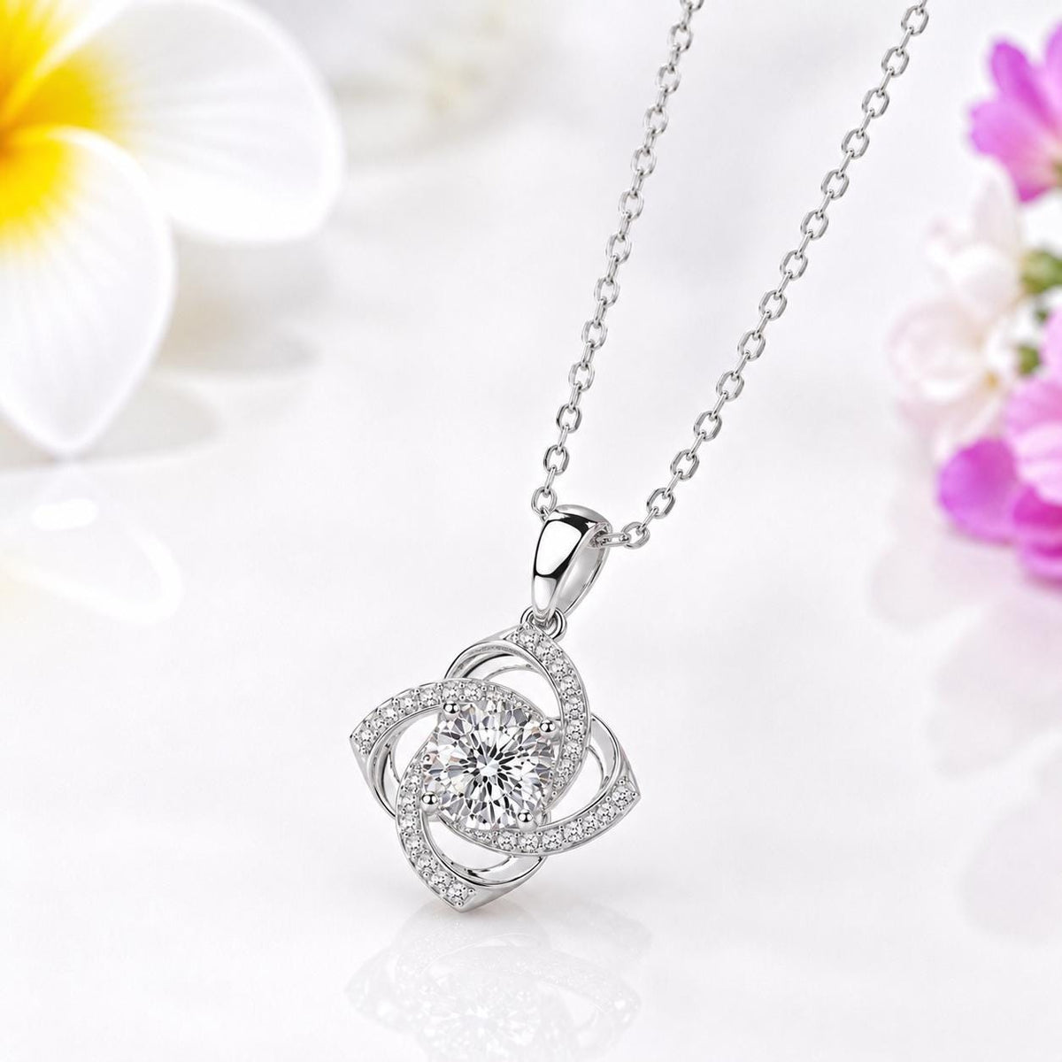 Rose Round Cut Moissanite Necklace 1 Carat : 925 Sterling Silver