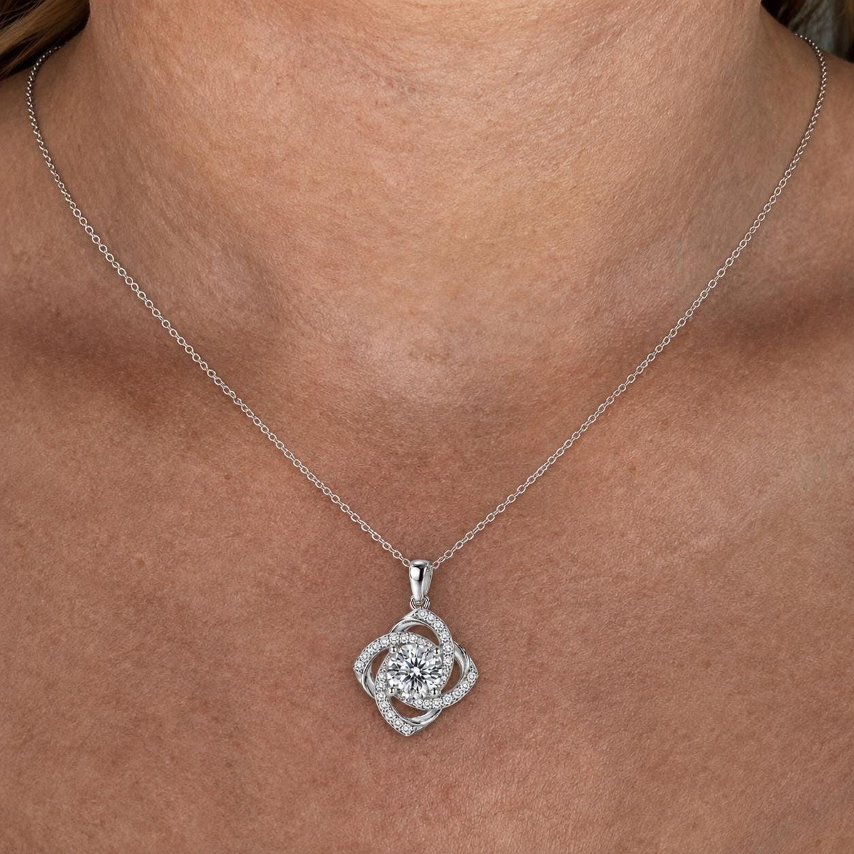 Rose Round Cut Moissanite Necklace 1 Carat : 925 Sterling Silver