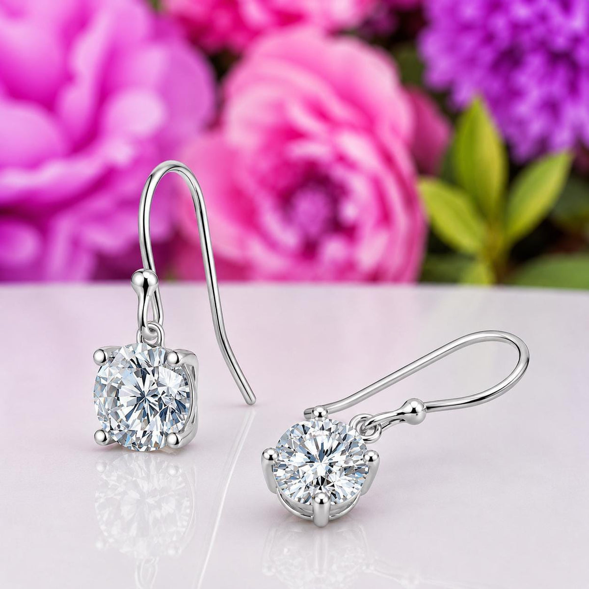 Hook Moissanite Diamond 1 Carat Dangle Drop Earrings : 925 Sterling Silver