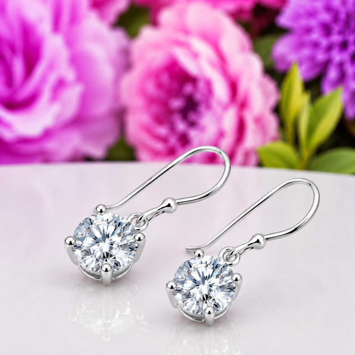 Hook Moissanite Diamond 1 Carat Dangle Drop Earrings : 925 Sterling Silver