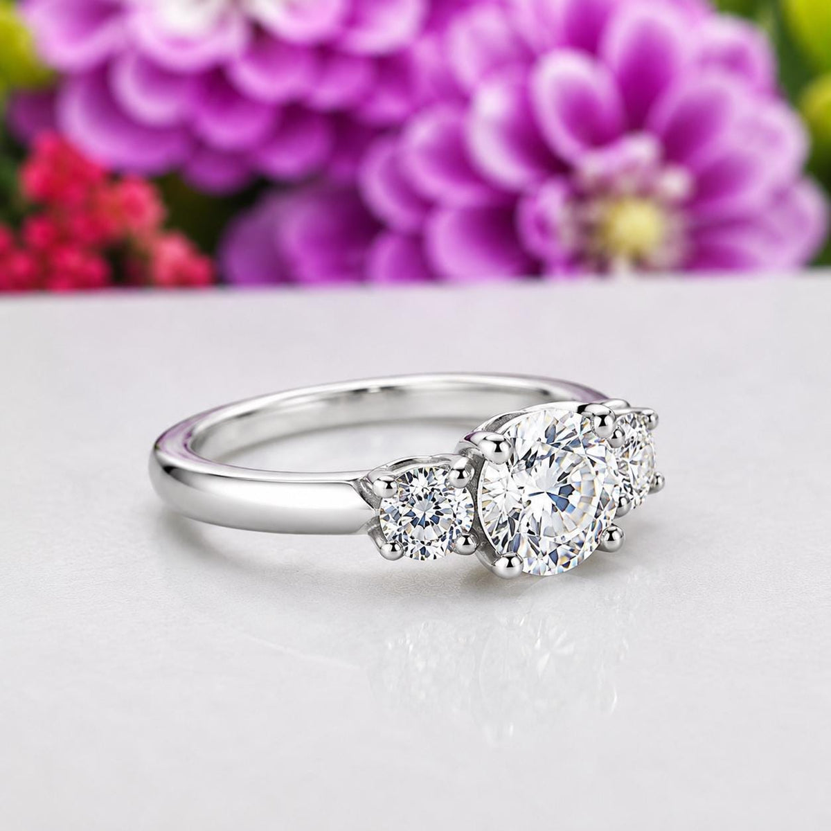 Three Stone 1.5 CTW Moissanite Diamond Engagement Ring : 925 Sterling Silver