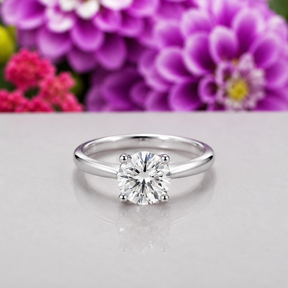 Round 1 Carat Moissanite Diamond Wedding Ring : 925 Sterling Silver