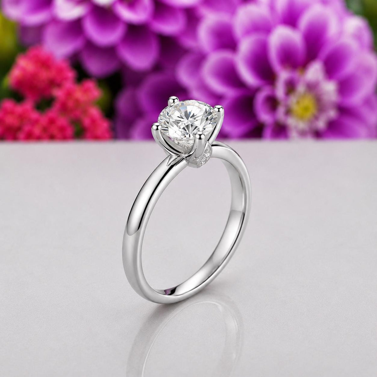 Round 1 Carat Moissanite Diamond Wedding Ring : 925 Sterling Silver