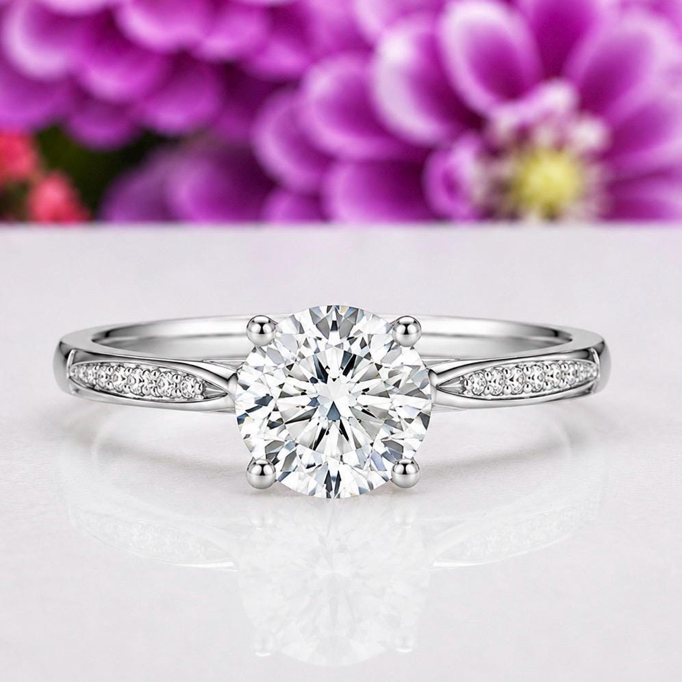 Round Cut 3 Carat Moissanite Diamond Engagement Wedding Ring : 925 Sterling Silver