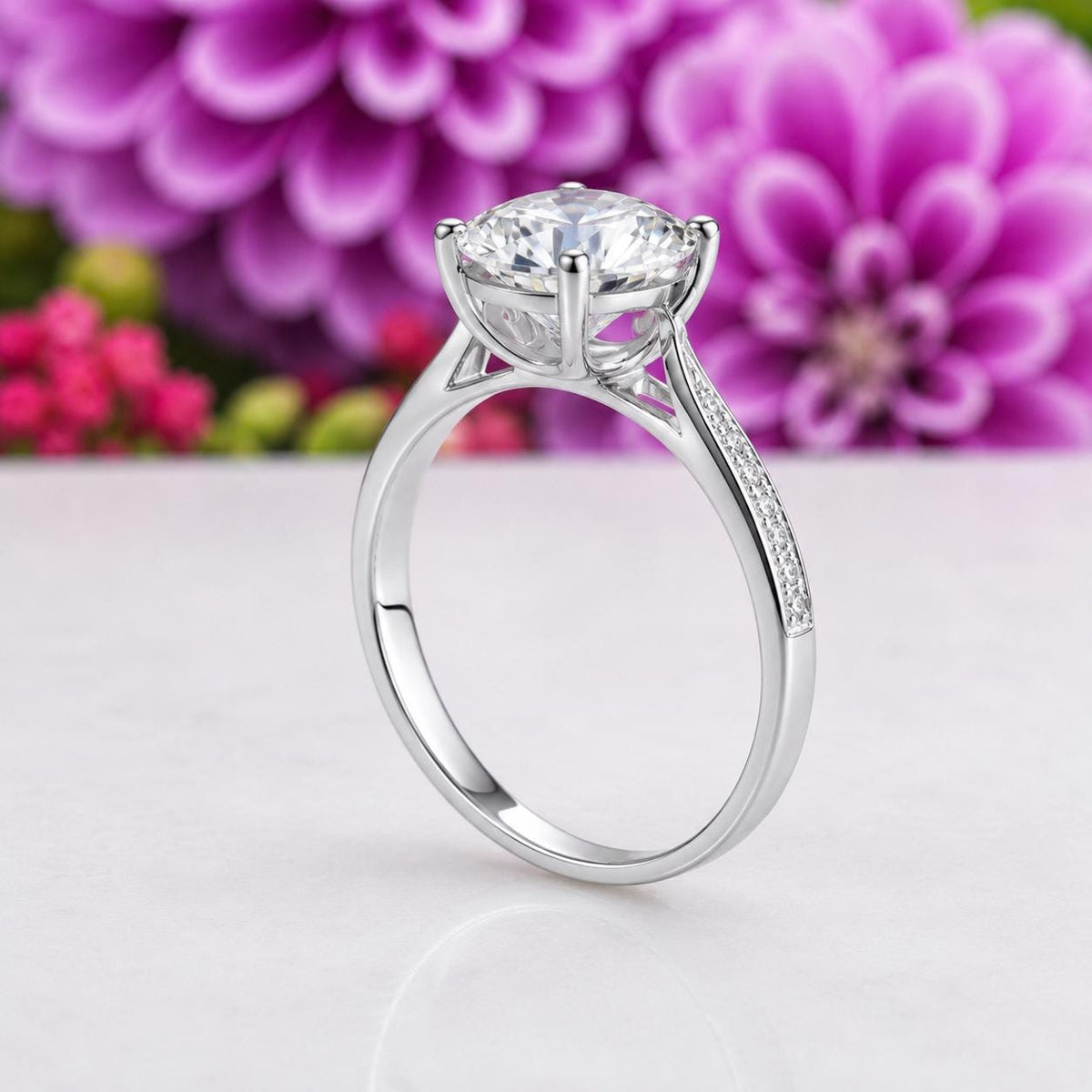 Round Cut 3 Carat Moissanite Diamond Engagement Wedding Ring : 925 Sterling Silver
