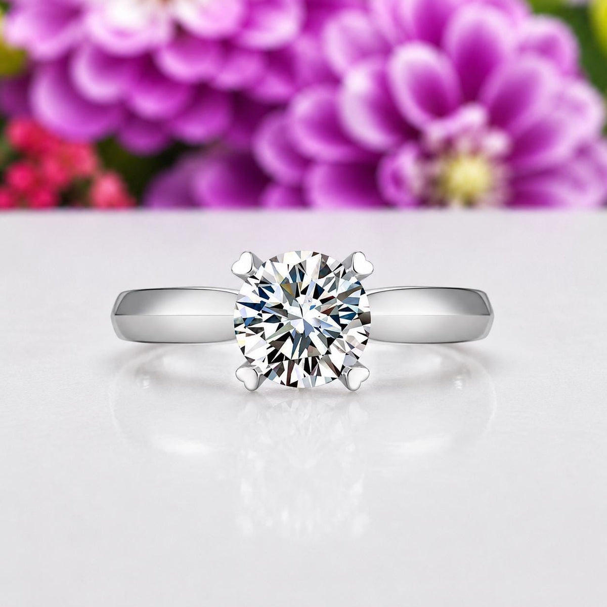 Heart Pronged 1.5 Carat Moissanite Diamond Engagement Wedding Ring : 925 Sterling Silver