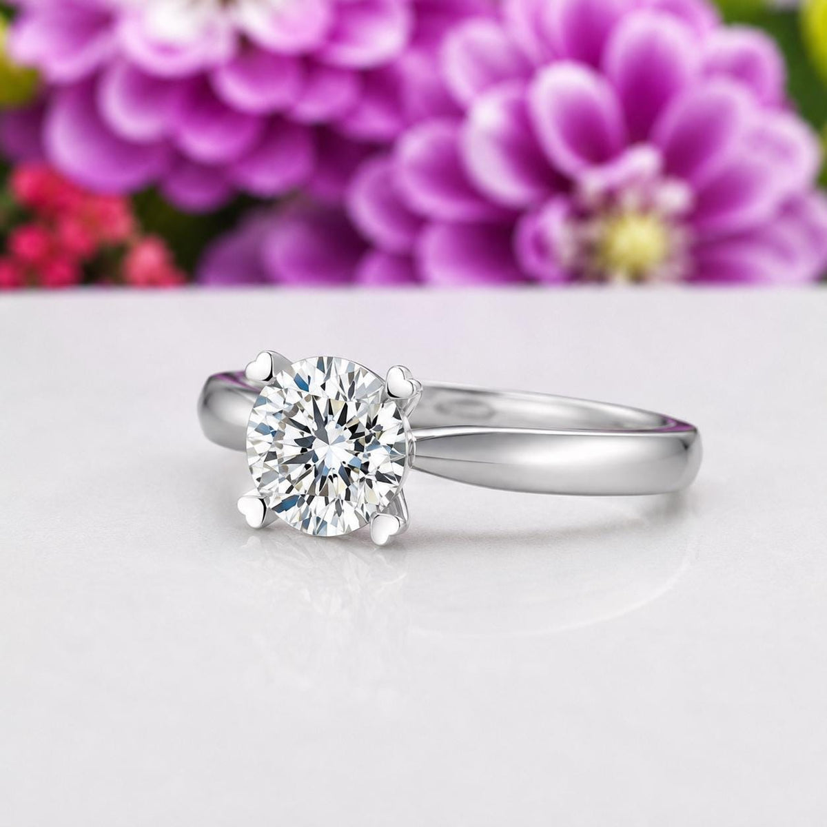 Heart Pronged 1.5 Carat Moissanite Diamond Engagement Wedding Ring : 925 Sterling Silver