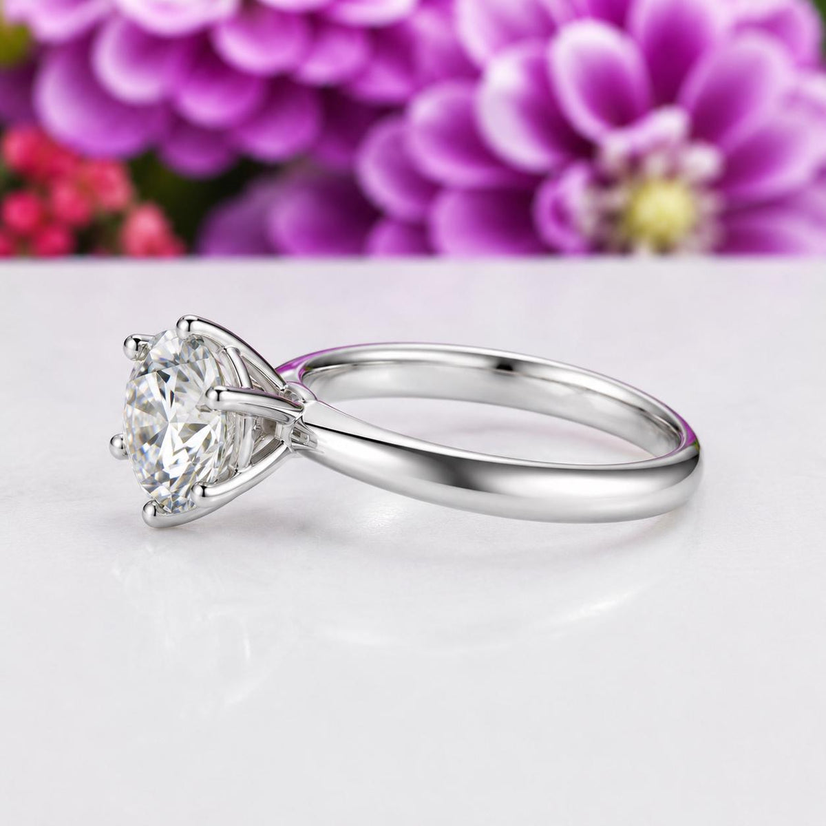 Round 6 Claw 1.5 Carat Moissanite Diamond Engagement Ring : 925 Sterling Silver
