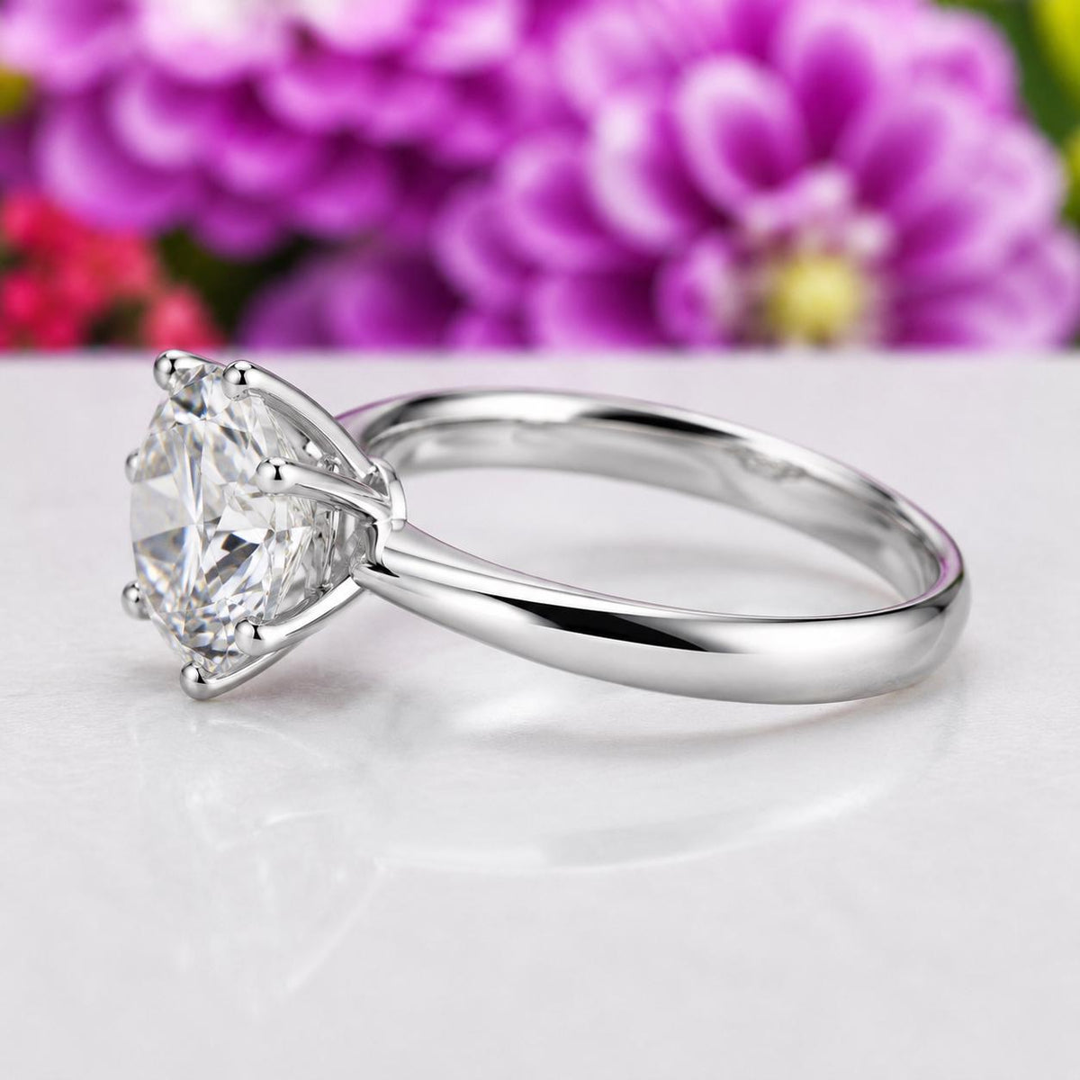 Round 6 Claw 1.5 Carat Moissanite Diamond Engagement Ring : 925 Sterling Silver