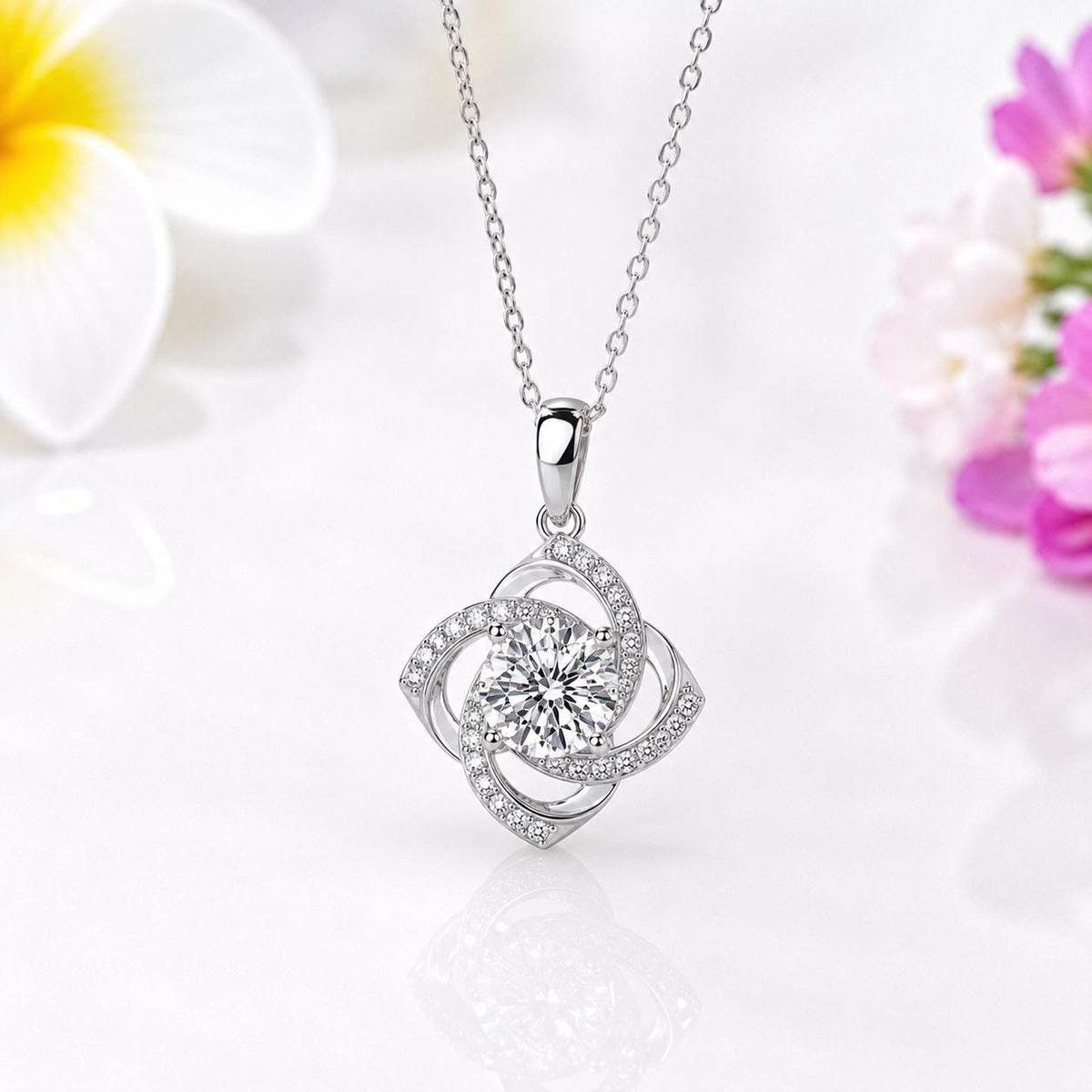 Rose Round Cut Moissanite Necklace 1 Carat : 925 Sterling Silver