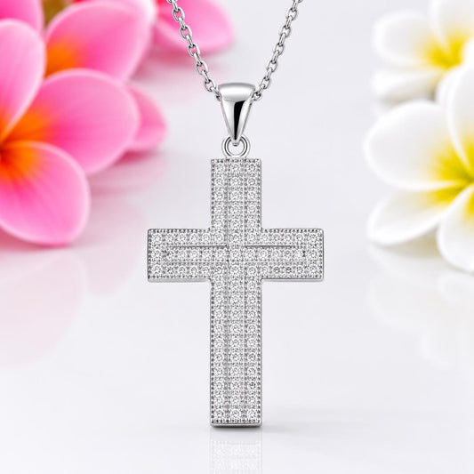 Moissanite Micro-set Cross Pendant Necklace : 925 Sterling Silver