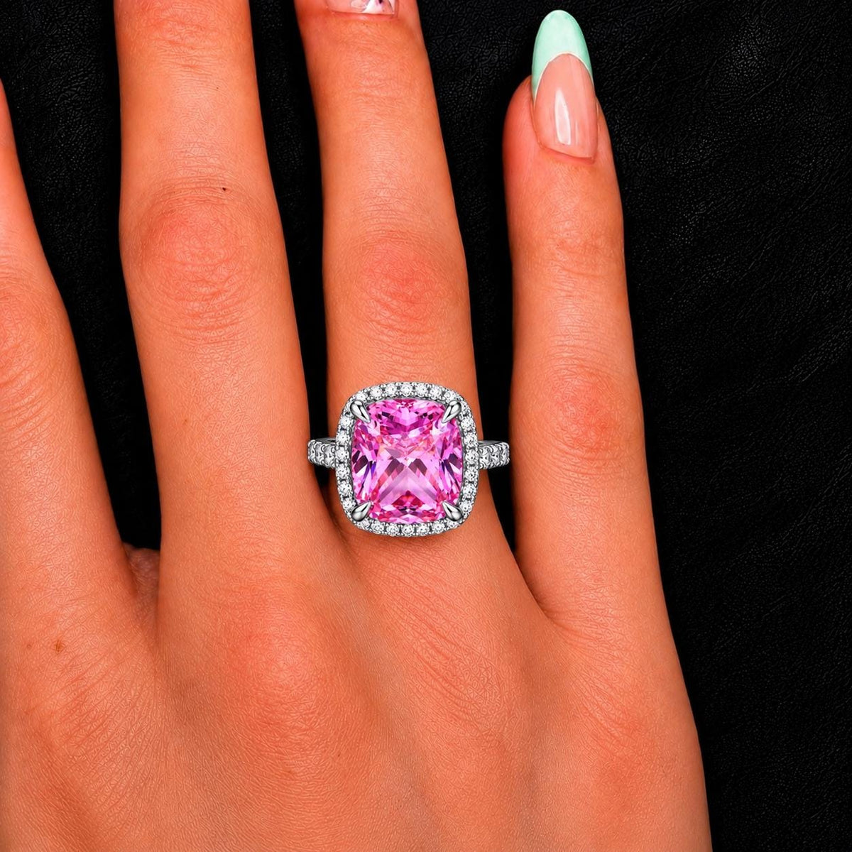 Cushion Cut 6 Carat Pink Sapphire Engagement Ring : 925 Sterling Silver