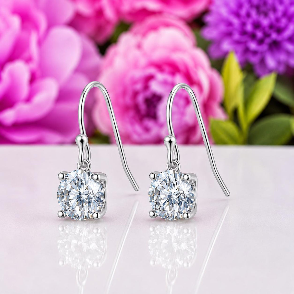 Hook Moissanite Diamond 1 Carat Dangle Drop Earrings : 925 Sterling Silver