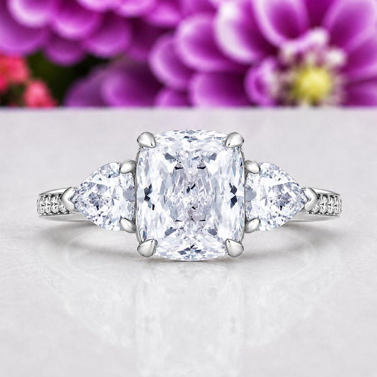 Three Stone Cushion 5 Ct Moissanite Promise Engagement Ring 925 Sterling Silver