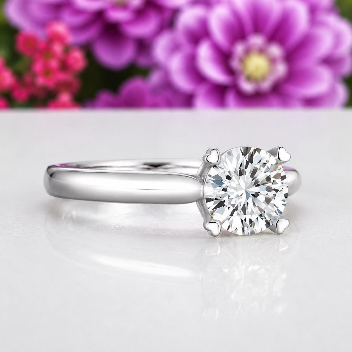 Heart Pronged 1.5 Carat Moissanite Diamond Engagement Wedding Ring : 925 Sterling Silver