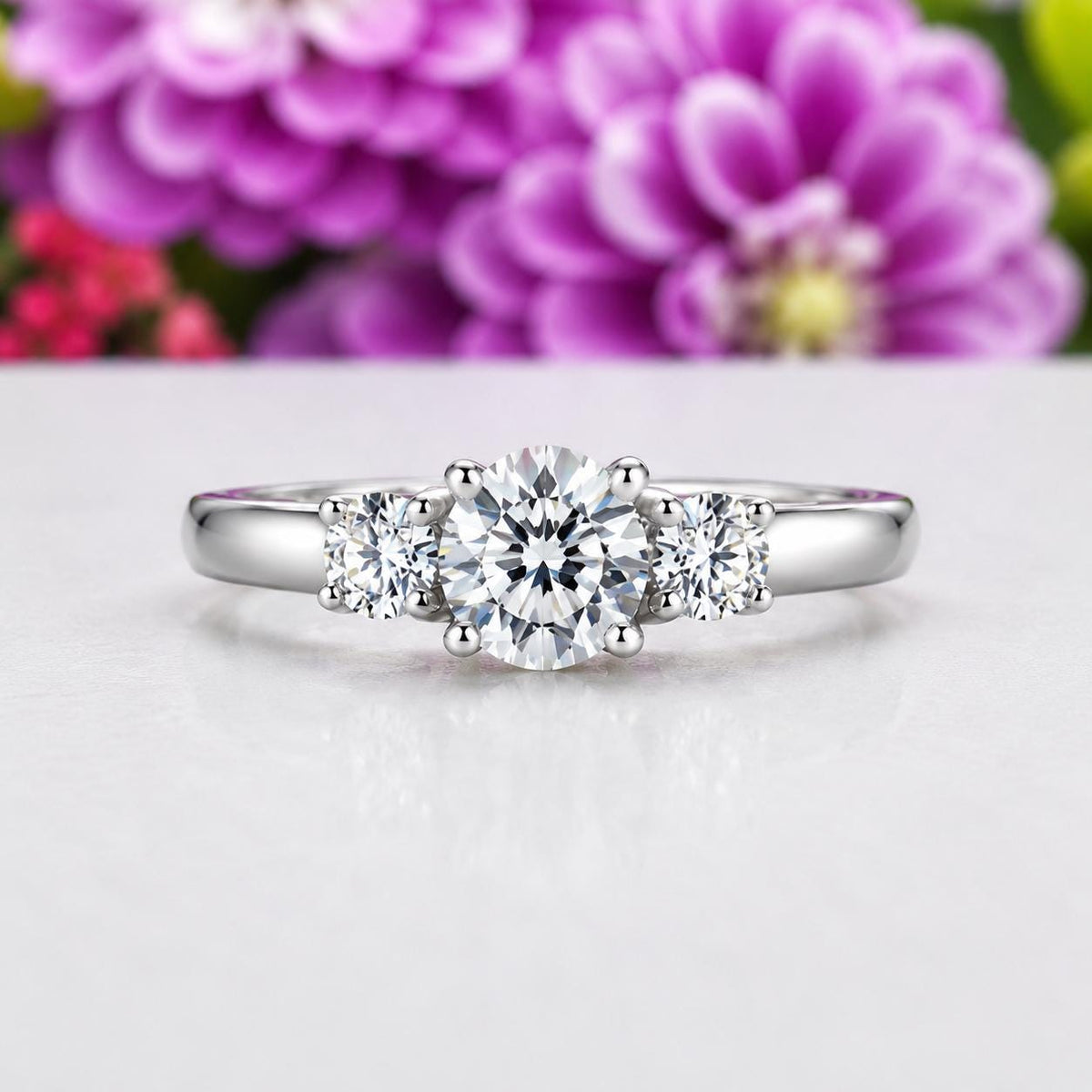 Three Stone 1.5 CTW Moissanite Diamond Engagement Ring : 925 Sterling Silver