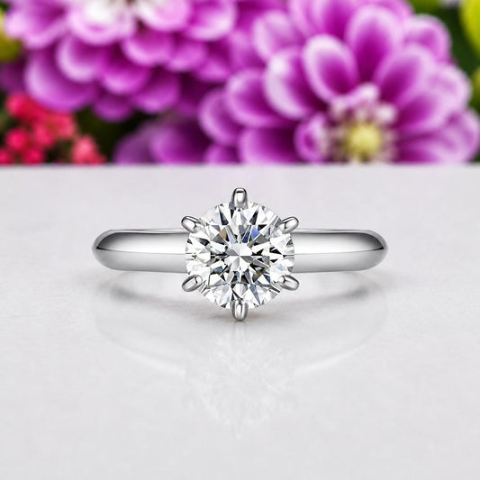 Round 3 Carat 6 Prong Moissanite Diamond Engagement Ring : 925 Sterling Silver