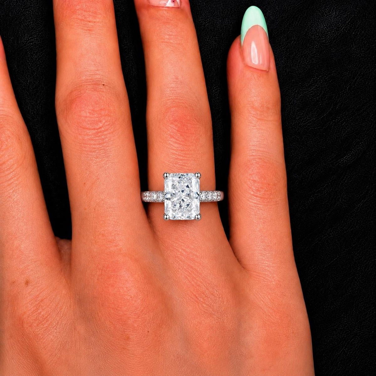 Radiant Cut 3 Ct Moissanite Diamond Engagement Ring : 925 Sterling Silver