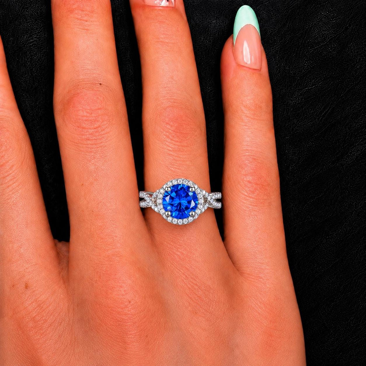 Round Cut 3 Ct Blue Sapphire Engagement Promise Ring : 925 Sterling Silver
