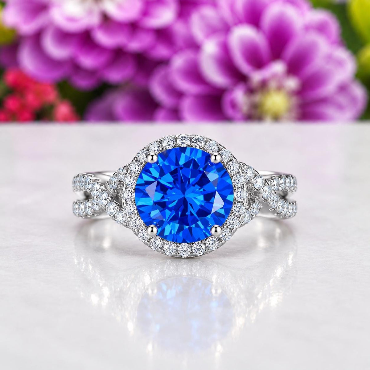Round Cut 3 Ct Blue Sapphire Engagement Promise Ring : 925 Sterling Silver