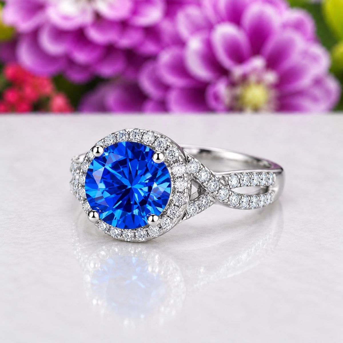 Round Cut 3 Ct Blue Sapphire Engagement Promise Ring : 925 Sterling Silver