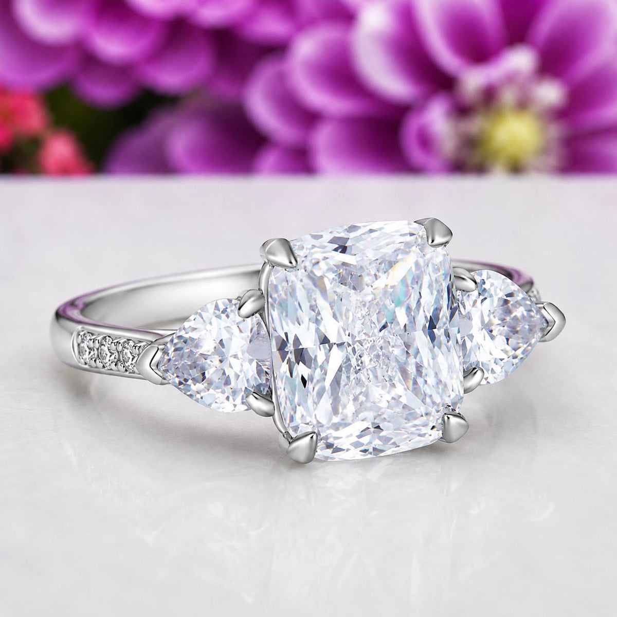 Three Stone Cushion 5 Ct Moissanite Promise Engagement Ring 925 Sterling Silver