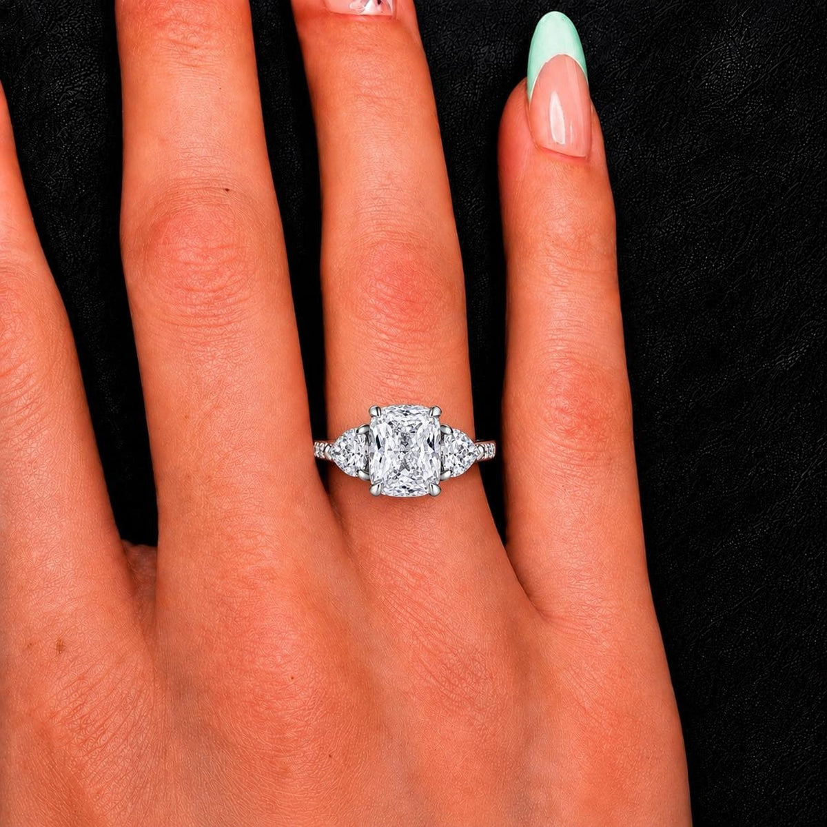 Three Stone Cushion 5 Ct Moissanite Promise Engagement Ring 925 Sterling Silver