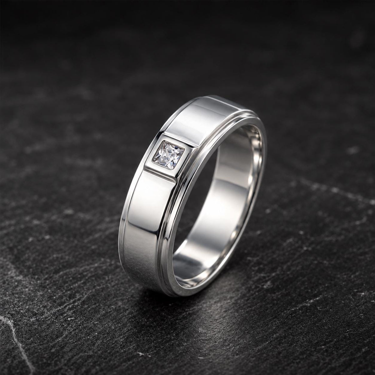 Mens Wedding Band .5 Carat Moissanite Ring : 925 Sterling Silver