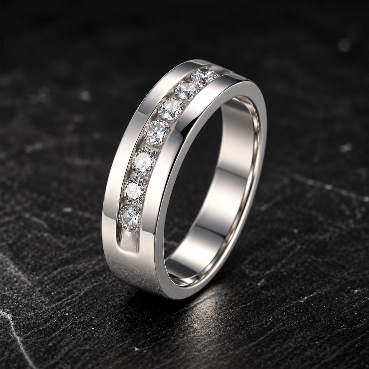 Mens Channel Set Moissanite Wedding Band Ring : 925 Sterling Silver
