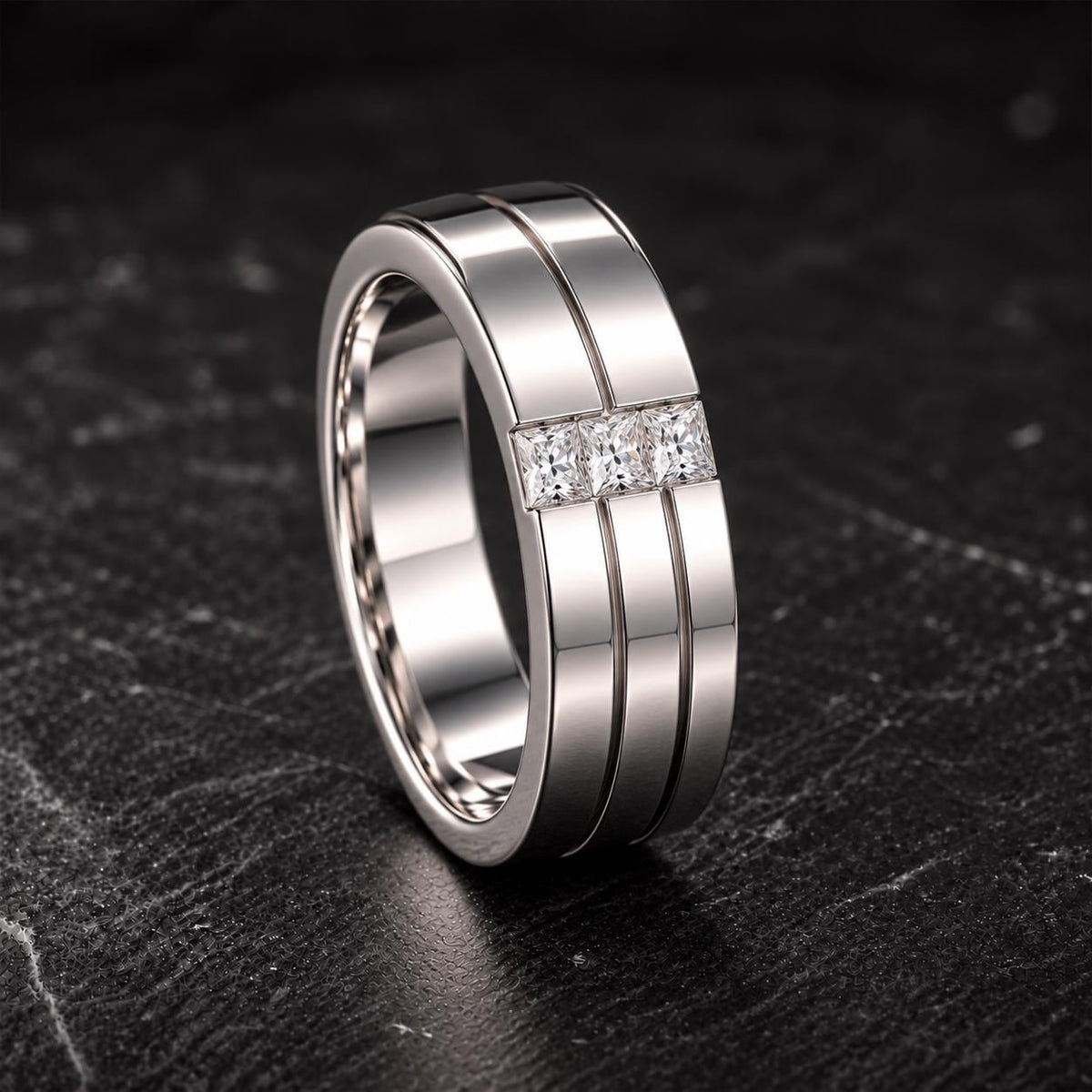 Men's Channel Set  Moissanite Diamond Wedding Band Solid Sterling 925 Silver Ring