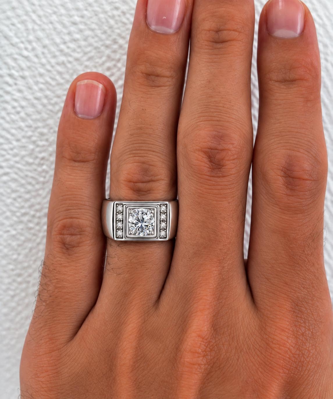 Mens Moissanite 1 Carat Wedding Band Ring : 925 Sterling Silver