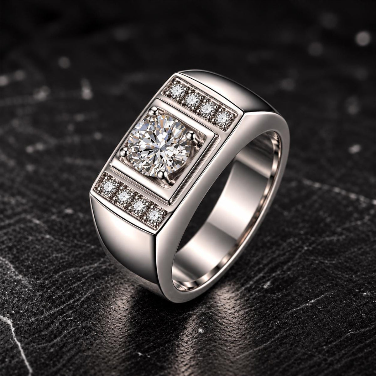 Mens Moissanite 1 Carat Wedding Band Ring : 925 Sterling Silver