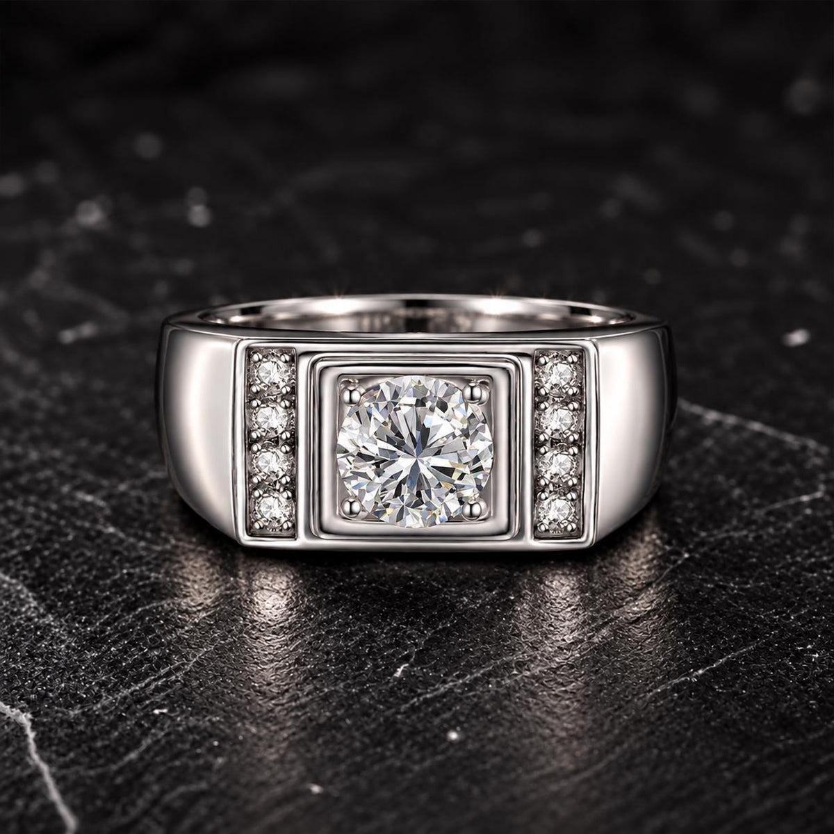 Mens Moissanite 1 Carat Wedding Band Ring : 925 Sterling Silver