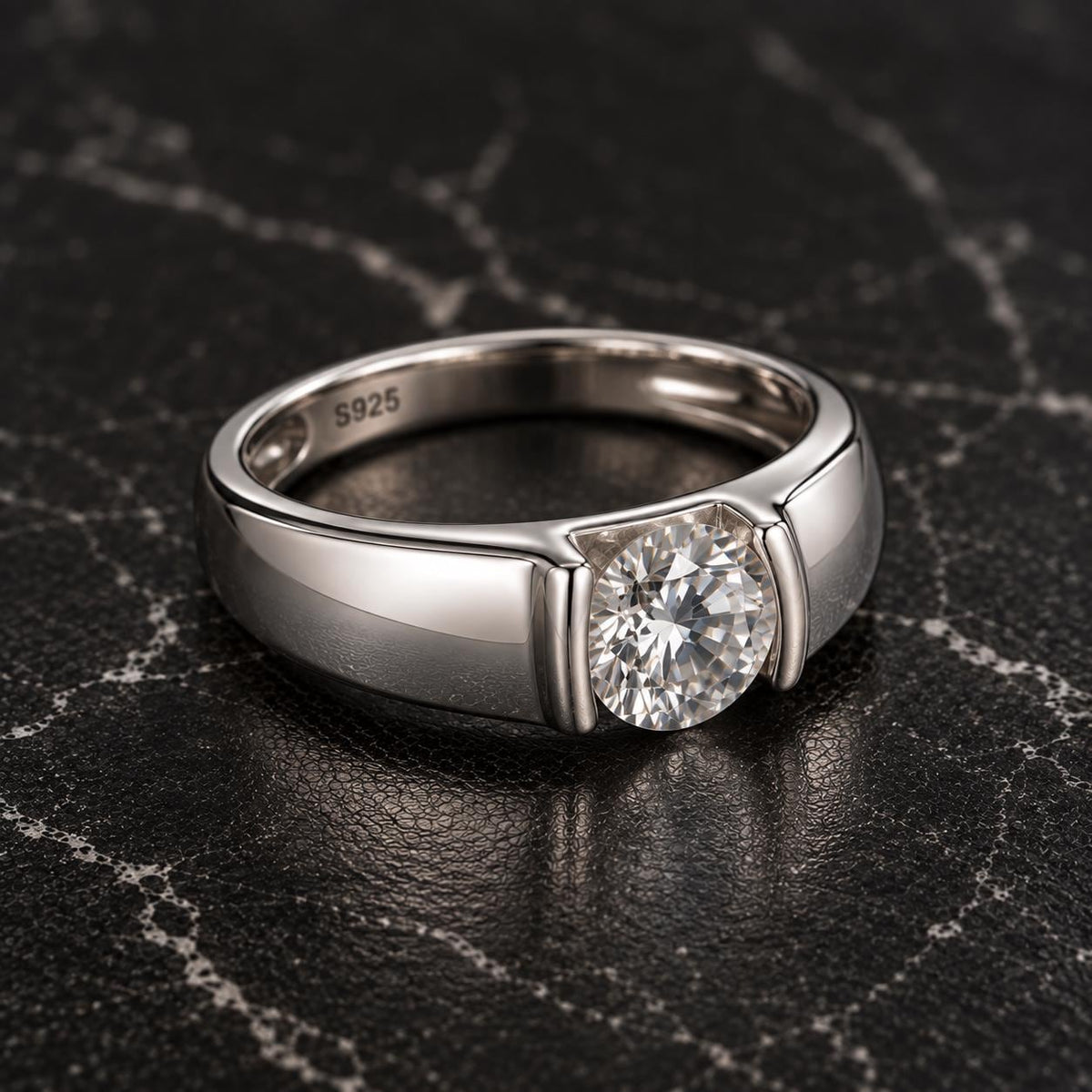 Mens Round Cut Moissanite 1 Carat Wedding Band Ring : 925 Sterling Silver