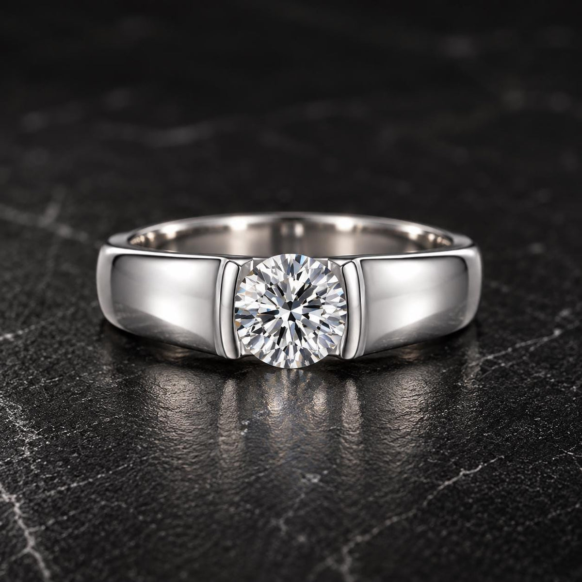 Mens Round Cut Moissanite 1 Carat Wedding Band Ring : 925 Sterling Silver