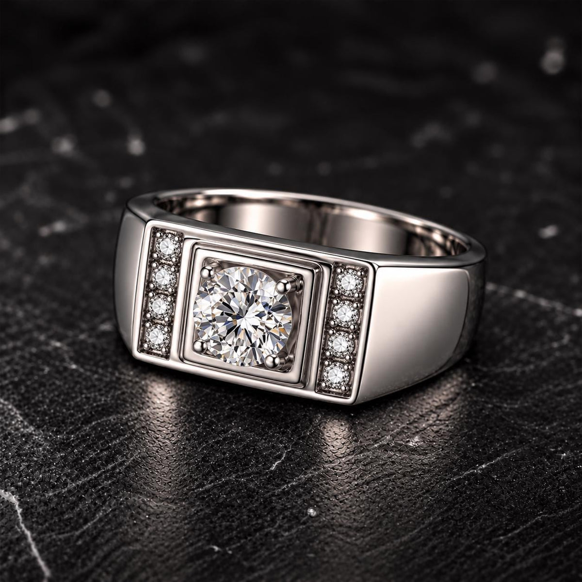 Mens Moissanite 1 Carat Wedding Band Ring : 925 Sterling Silver
